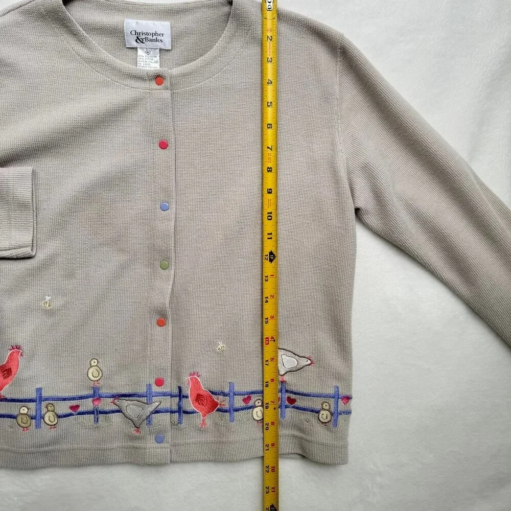 Vintage Chicken Embroidery Cardigan Farmer - Picture 4 of 8